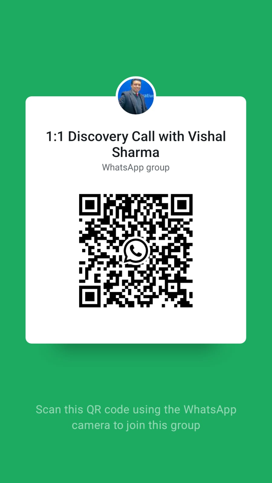 WhatsApp QR code to join 1:1 Discovery Call with Vishal Sharma